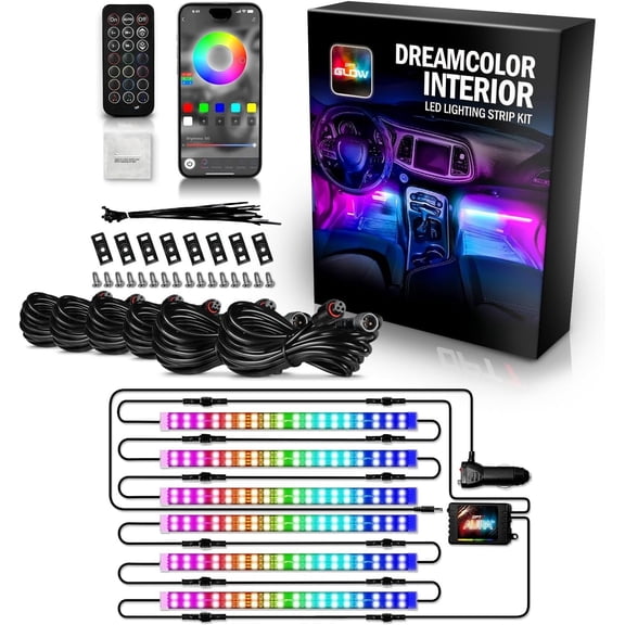Aura DreamColor RGB-IC  Interior Ambient Light, 6 count Double Row LED Strips, Color Chasing Light Kit w/APP & Remote Control, Universal for  SUV  Pickups Van