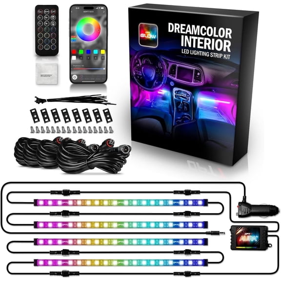 Aura DreamColor RGB-IC LED Interior Light Strips, 4 count Interior Ambient Lighting Kit with APP & Remote Control, 12V Color Chasing Lights Universal for SUV Pickups Van, Easter Gifts