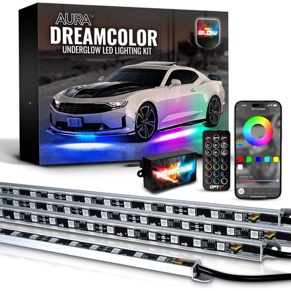 Aura DreamColor Underglow Chasing Lights for with APP & Remote Control, Rigid Light Bar, Exterior Neon Accent Underbody RGBIC Light Kit, Multi Colors Music Mode, 12V