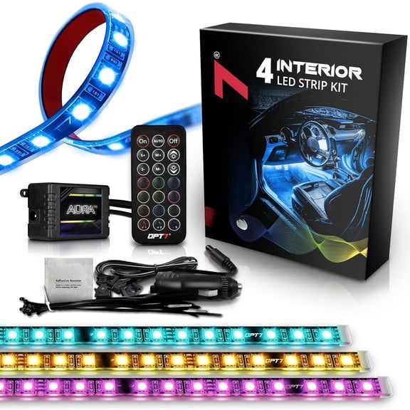 Aura Interior Lights with Remote Control, Color Change, Sync Inside Ambient Lighting Kit, LED Light for Under Dash Accessories, 4 count Single LED Strip, Easter Gifts