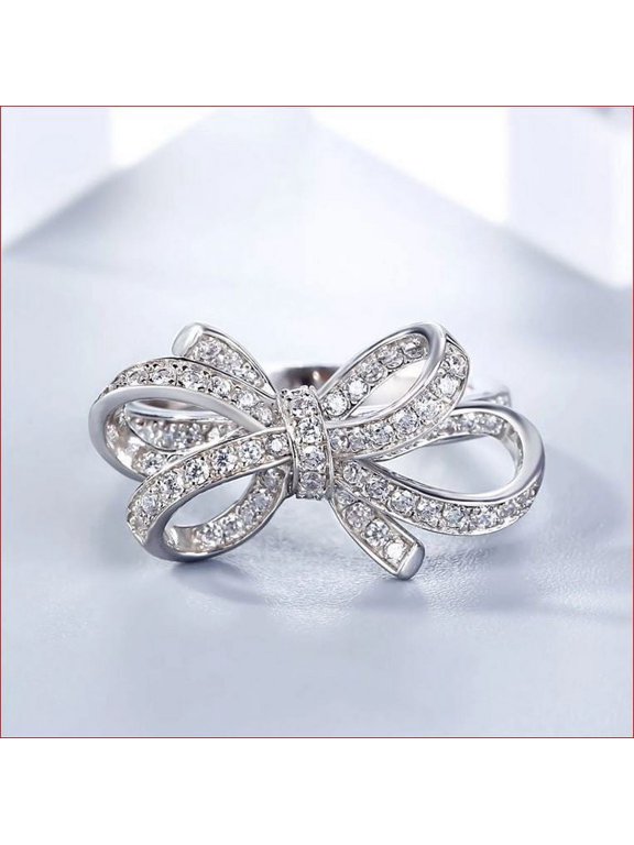 0.6 Ct Round Brilliant Cut Lab-Created Simulated Diamond Bow Style Twisted Infinity Engagement Ring 14K White Gold Plated for Women