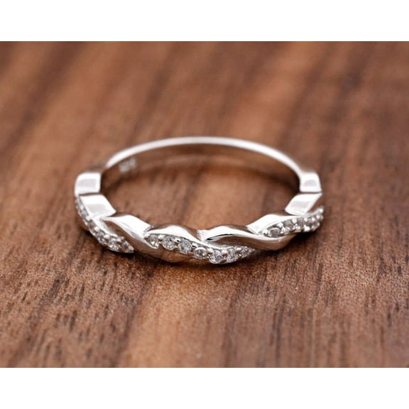 Aura Jewel 0.6 Ct Round Cut Twisted Criss Cross Lab-Created Simulated Diamond Stackable Wedding Ring 14K White Gold Plated