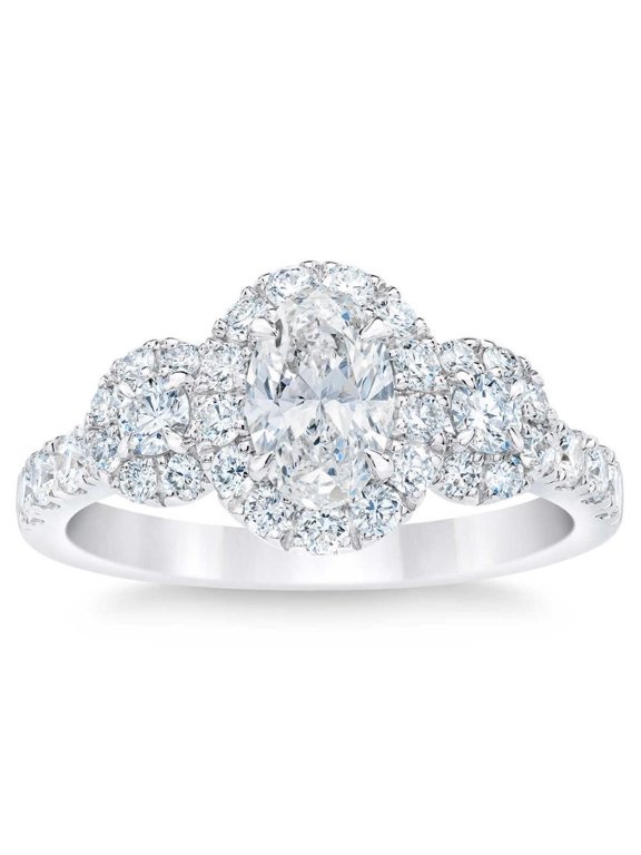 1.5 Ct Oval Cut Lab-Created Simulated Diamond Engagement Ring, 14K White Gold Plated Prong Setting, Anniversary, Wedding & Proposal Gift for Women