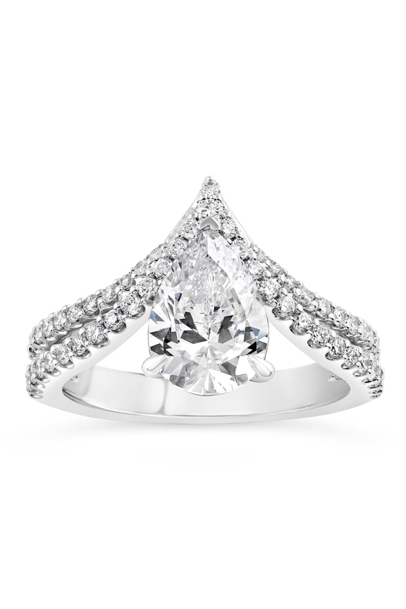 1.6 Ct Pear Cut Diamond Rings - 14K White Gold Plated Rings - Chevron Split Shank Engagement Diamond Band - V Shape Wedding Proposal Rings for Wife - Anniversary Gifts