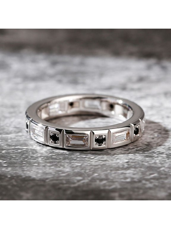 1.7 Ct Baguette Cut Lab-Created Simulated Diamond Solitaire Ring 14K White Gold Plated for Men