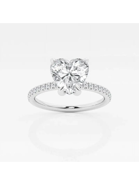 1.7 Ct Heart Cut Lab-Created Simulated Diamond Solitaire Halo Engagement Ring 14K White Gold Plated, Wedding Anniversary Gift for Her