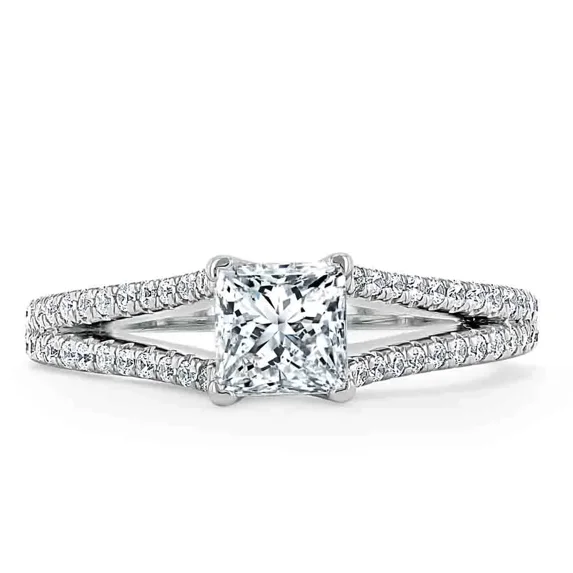Aura Jewel 1.7 Ct Princess Cut Diamond Anniversary Ring - 14K White Gold Plated Diamond Wedding Ring - Latest Engagement Ring for Women - Split Shank Milgrain Special Occasion Ring Women