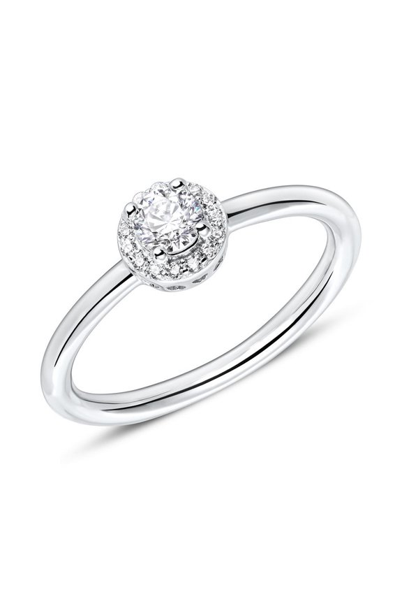 1.7 Ct Round Cut Diamond Engagement Halo Ring - Lab-Created Simulated Stone - 14K White Gold Plated - Prong Setting - Ideal for Proposals, Anniversary, or Special Occasion Gift for Her