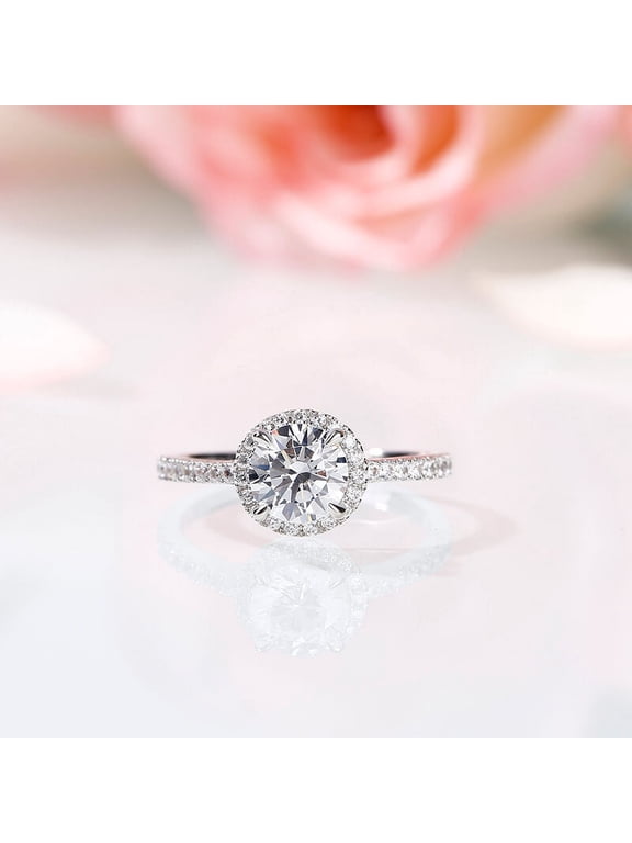 1.7 Ct Round Cut Lab-Created Simulated Diamond Solitaire with Accent Ring 14K White Gold Plated Ring for Women