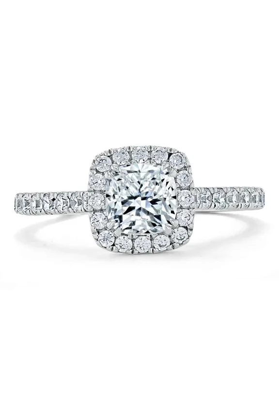 1.8 Ct Cushion Cut Diamond Ring for Women - 14K White Gold Plated Ring - Beautiful Engagement Wedding Diamond Ring - Gorgeous Anniversary Gift for Women - Birthday Gift