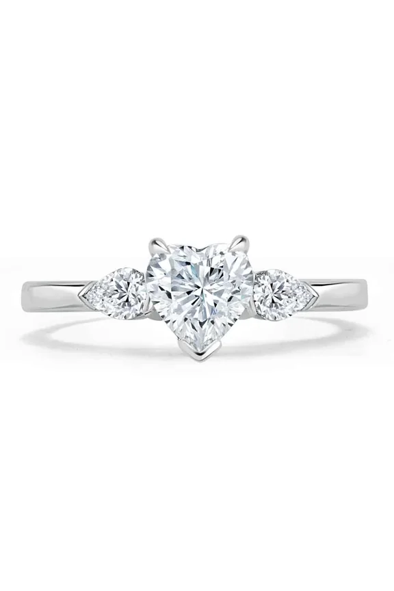 1.8 Ct Heart Cut Lab Created Diamond Engagement Ring - 14K White Gold Plated Anniversary Ring - 3 Stone Wedding Anniversary Ring Women - Daily Wear Fine Jewelry for Women