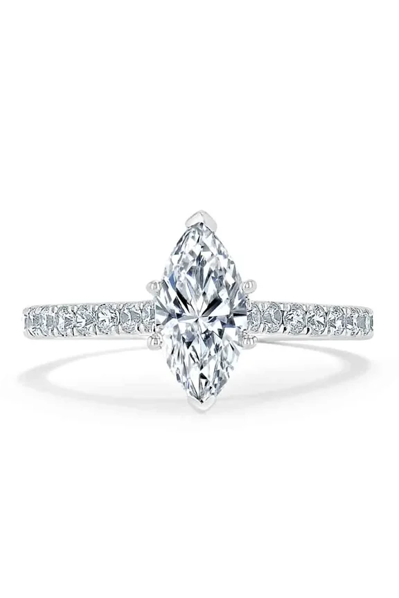 1.8 Ct Marquise Cut Diamond Ring - 14k White Gold Plated Ring - Women Jewelry Engagement Wedding Ring - Solitaire Silver Ring for Her - Gorgeous Anniversary Gift for Her