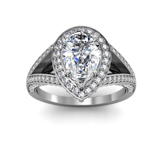 Aura Jewel 1.8 Ct Pear Cut Diamond Ring - 14K White Gold Plated Ring - Halo Anniversary Ring for Women's - Split Shank Engagement Wedding Ring - Promise Gift for Her - Causal Office Wear Ring