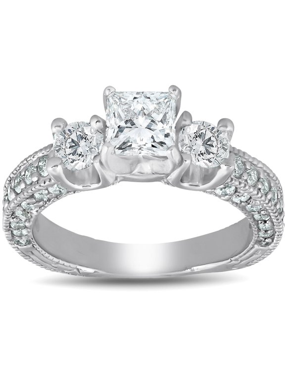 1.8 Ct Princess Cut Lab-Created Simulated Diamond Engagement Ring, 14K White Gold Plated Prong Setting, 23rd Anniversary Gift