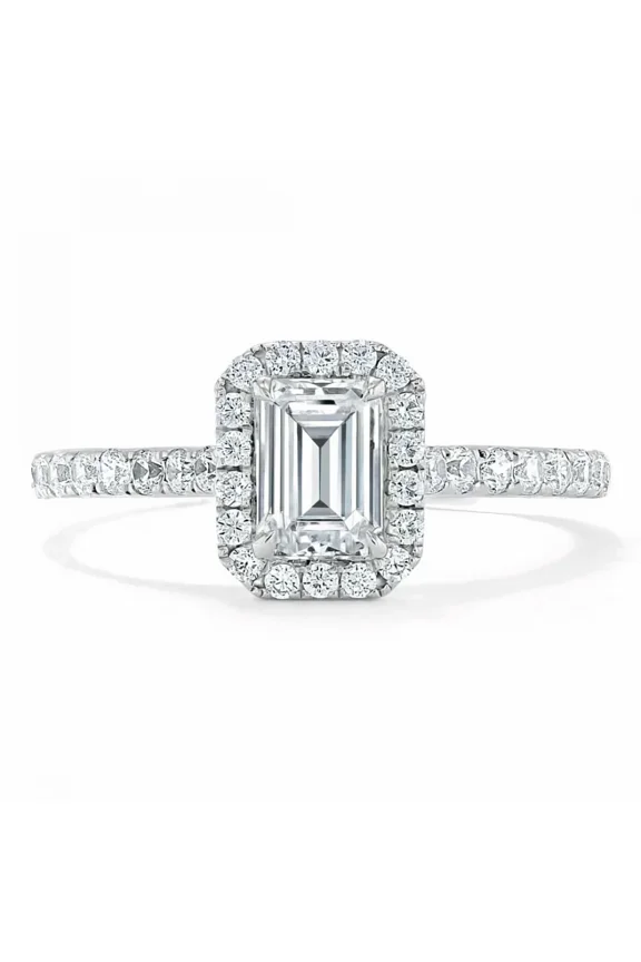 1.9 Ct Emerald Cut Diamond Ring - 14K White Gold Plated Ring Gift - Engagement Wedding Halo Ring Women - Engagement Wedding Diamond Jewelry for Women - Valentine's Day Gift
