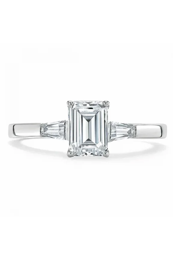 1.9 Ct Emerald Cut Diamond Ring for Women - 14K White Gold Plated Ring for Women - Causal Office Wear Ring - Gorgeous Anniversary Gift for Women - Mid Century Silver Ring