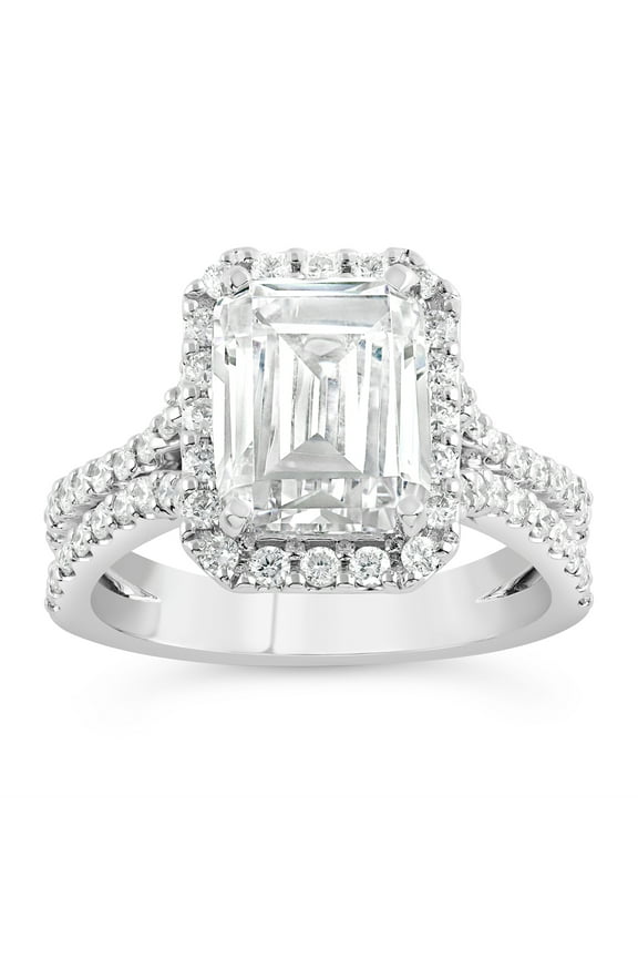 1.9 Ct Lab Created Emerald Cut Diamond Anniversary Ring - 14k White Gold Plated Split Shank Engagement Ring - Diamond Promise Ring - Diamond Women Ring - Anniversary Gift Clearance