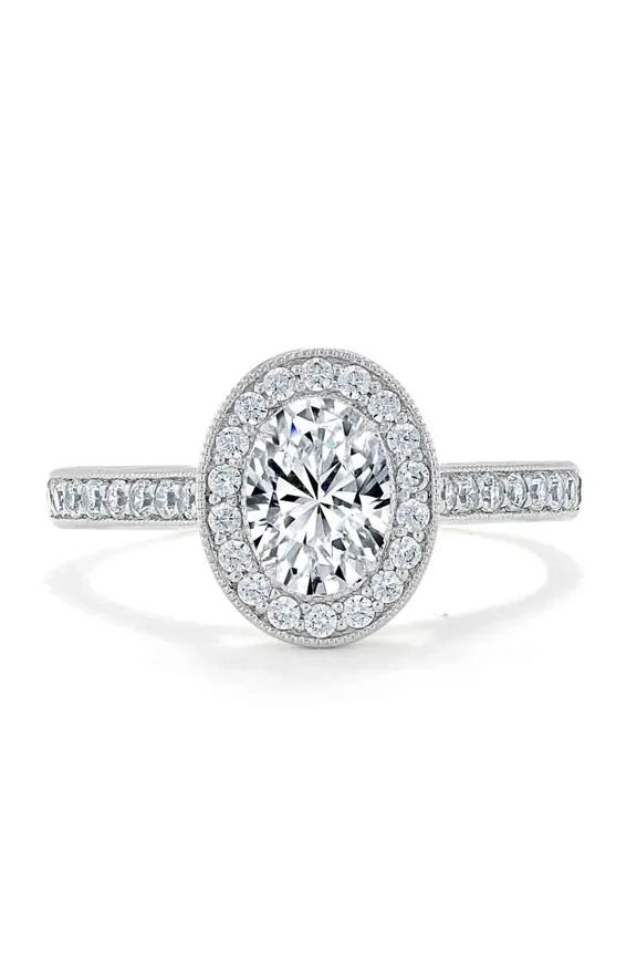 1.9 Ct Oval Cut Diamond Ring - 14K White Gold Plated Ring - Halo Silver Beautiful Special Occasion Ring - Latest Engagement Wedding Ring for Women - Special Occasion Ring Women
