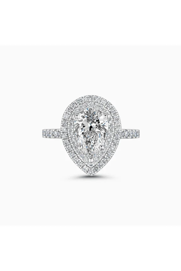 1.9 Ct Pear Cut Diamond Engagement Ring - 14K White Gold Plated Wedding Ring for Women's - Proposal Ring for Sister - Gorgeous Double Halo Anniversary Gift for Her - Graduation Gift