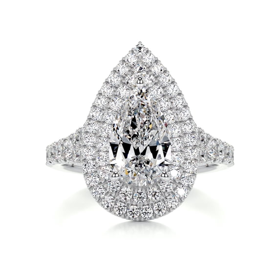 Aura Jewel 1.9 Ct Pear Cut Lab-Created Simulated Diamond Double Halo Engagement Ring - 14K White Gold Plated - Stunning Prong Set Women's Ring - Perfect for Proposals, Anniversaries, and Birthdays