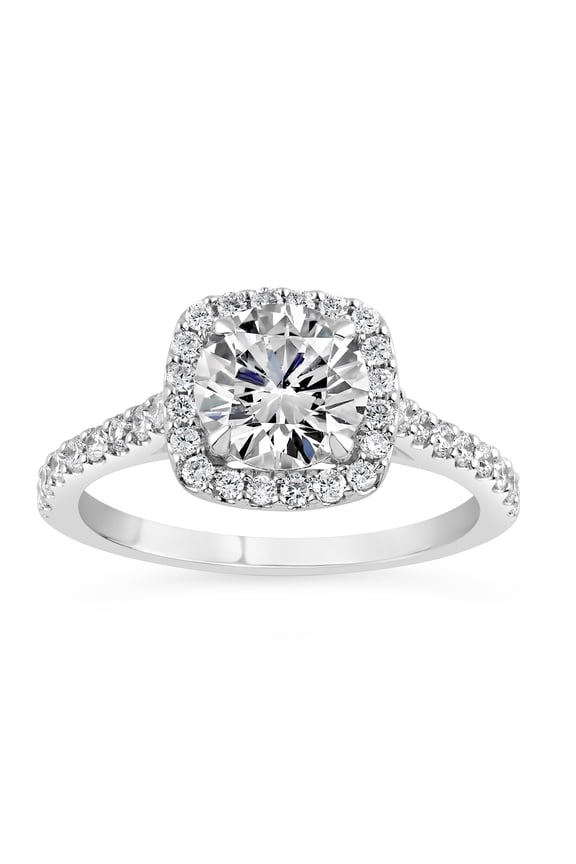 14K White Gold Plated Diamond Engagement Ring - 2.1 Ct Round Cut Lab Created Diamond Anniversary Ring - Cushion Halo Wedding Ring - Clearance Stackable Rings - Diamond Wedding Jewelry
