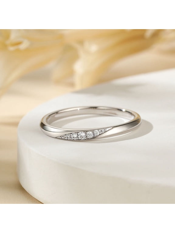 14K White Gold Plated Ring - 0.4 Ct VVS1/D Round Cut Lab-Created Simulated Diamond Ultra Thin Dainty Engagement Ring for Her