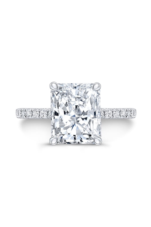 14K White Gold Plated Ring - 1.9 Ct Radiant Cut Diamond Engagement Ring - Engagement Wedding Jewelry for Women's - Silver Diamond Beautiful Special Occasion Ring - Promise Gift for Her