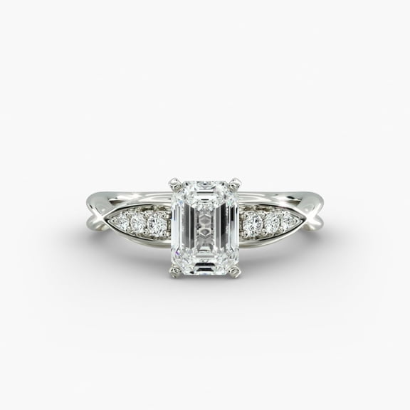Aura Jewel 14K White Gold Plated Ring for Her - 2 Ct Emerald Cut Lab Created Simulated Diamond Ring - Silver Beautiful Special Ring - Forever Ring for Women - Modern Elongated Emerald Diamond Ring