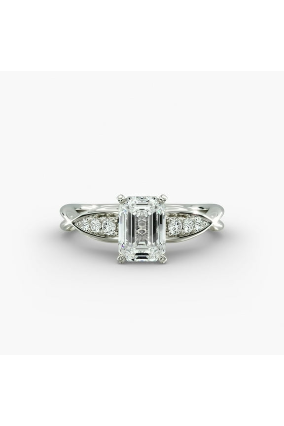 14K White Gold Plated Ring for Her - 2 Ct Emerald Cut Lab Created Simulated Diamond Ring - Silver Beautiful Special Ring - Forever Ring for Women - Modern Elongated Emerald Diamond Ring