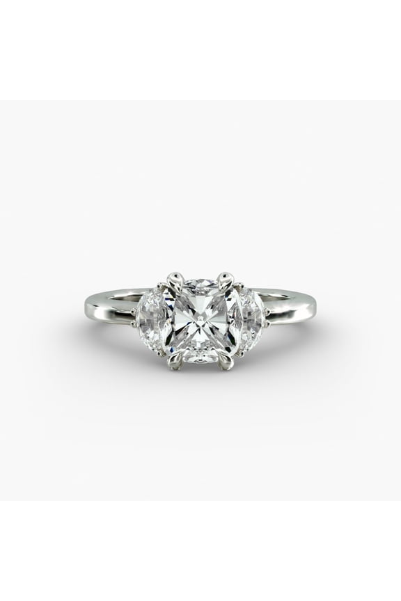 14K White Gold Plated Ring - Cushion Cut 2.1 Ct Diamond Ring - 3 Stone Wedding Ring for Women's - Gorgeous Anniversary Gift for Her - Christmas Engagement Ring - Proposal Delicate Ring