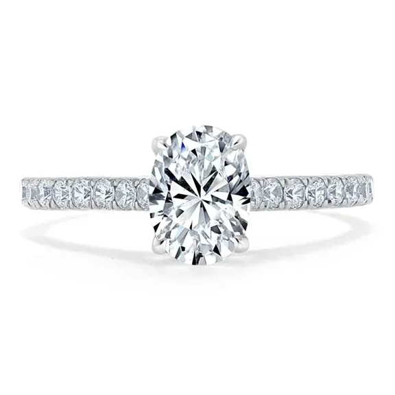 Aura Jewel 14K White Gold Plated Ring Gift - 2.1 Ct Oval Cut Diamond Ring - Engagement Wedding Halo Ring Women - Anniversary Diamond Jewelry for Women - Valentine's Day Gift