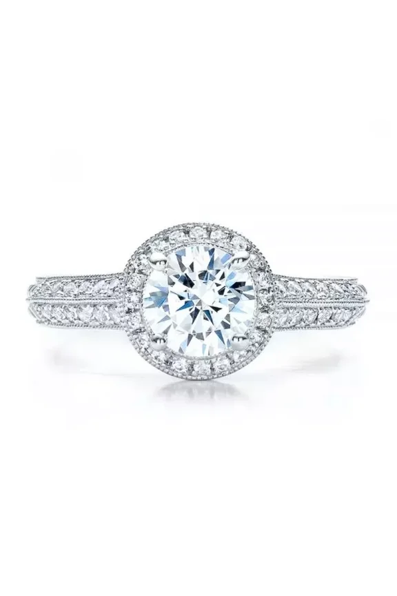 14K White Gold Plated Ring for Women - Round Cut 1.8 Ct Lab Created Diamond Engagement Ring for Women - Milgrain Anniversary Gift - Halo Christmas Special Gift