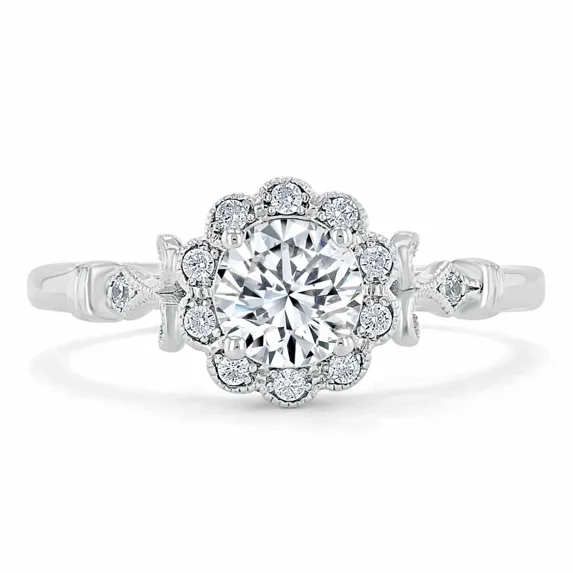 Aura Jewel 14K White Gold Plated Rings - 2.2 Ct Round Cut Lab Created Diamond Ring - Wedding Anniversary Rings - Floral Halo Wedding Rings - Wedding Anniversary Gift - Causal Office Wear Rings