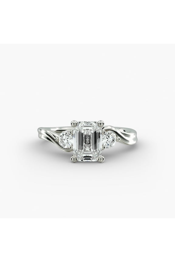 14K White Gold Plated Rings - 2.3 Ct Emerald Cut Diamond Ring - Three Stone Engagement Wedding Rings - Bypass Christmas Engagement Diamond Ring for Women's - Gorgeous Anniversary Gifts