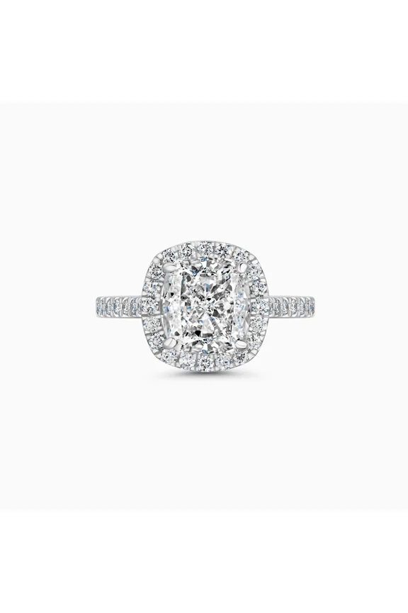 14K White Gold Plated Rings for Her - Cushion Cut 2.2 Ct Diamond Ring for Gifts - Latest Shank Engagement Rings for Women's - Gorgeous Anniversary Gifts - Halo Bridal Diamond Jewelry