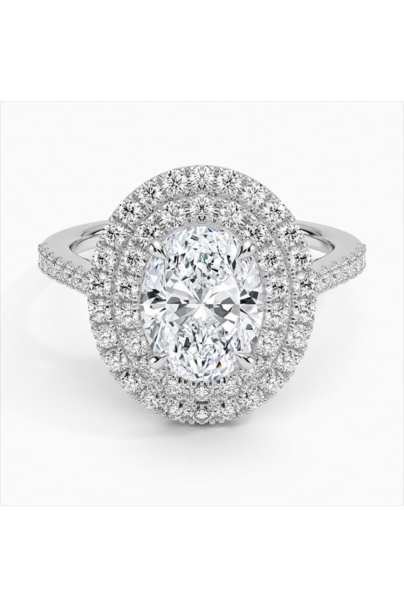 14K White Gold Plated Wedding Rings - Double Halo Diamond Wedding Anniversary Ring - Oval Cut 2.17 Ct Lab Created Diamond Women's Ring - Women's Proposal Rings for Her - Gift for Birthday
