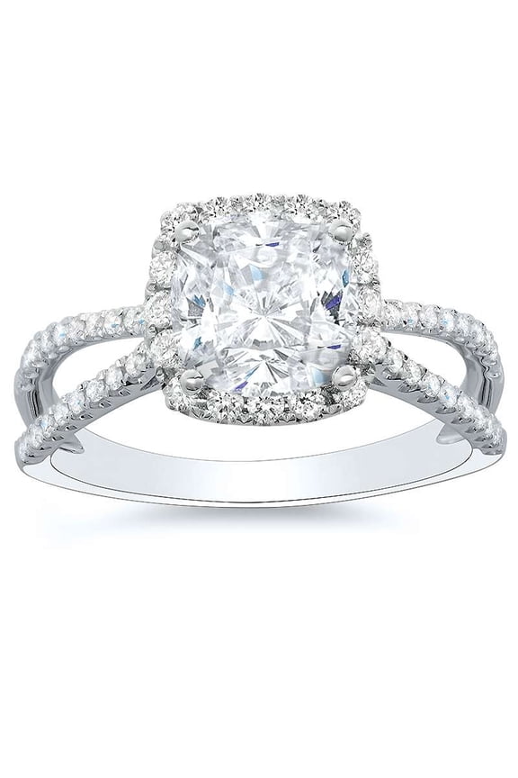 2.1 Ct Cushion Cut Diamond Ring - 14K White Gold Plated Ring for Her - Engagement Wedding Halo Ring for Women - Christmas Special Gift for Women's - Split Shank Party Wear Ring for Her