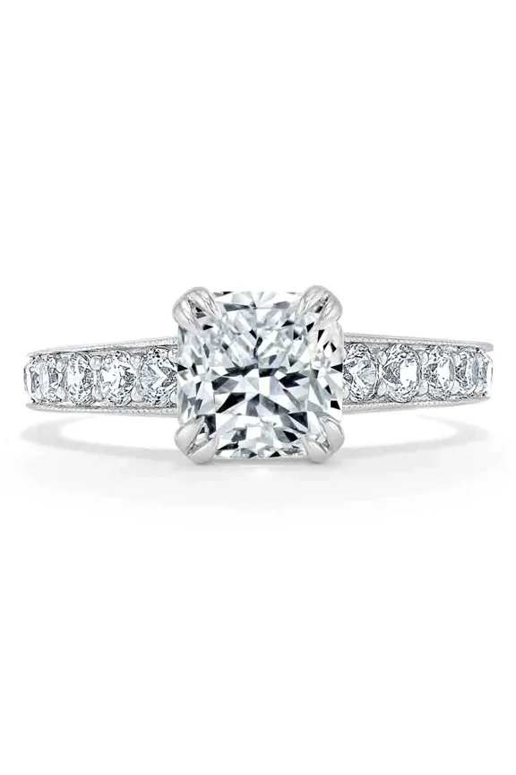 2.1 Ct Cushion Cut Lab Created Diamond Engagement Ring - 14K White Gold Plated Diamond Anniversary Ring - Wedding Anniversary Ring Women - Daily Wear Fine Jewelry for Women