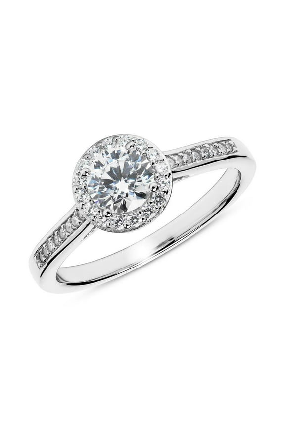 2.1 Ct Round Cut Diamond Halo Engagement Ring - 14K White Gold Plated Lab-Created Diamond Ring - Elegant Prong Setting for Women's - Perfect Gift for Wedding Proposal and Anniversary