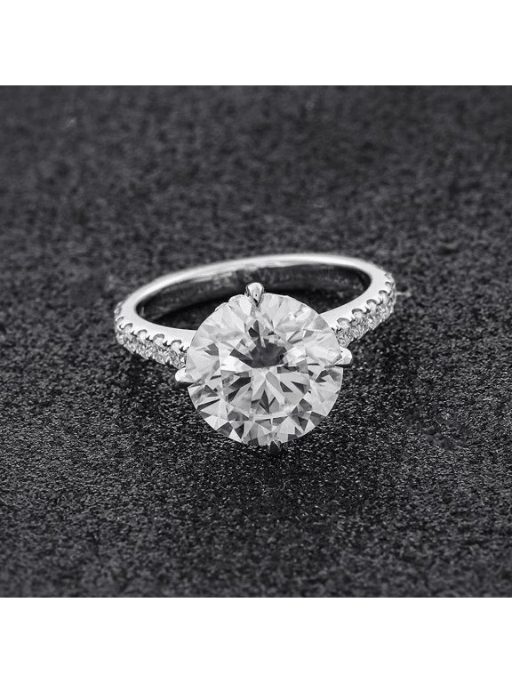 2.2 Ct Brilliant Round Cut Lab-Created Simulated Diamond Solitaire with Accents Hidden Halo Ring 14K White Gold Plated Ring for Women