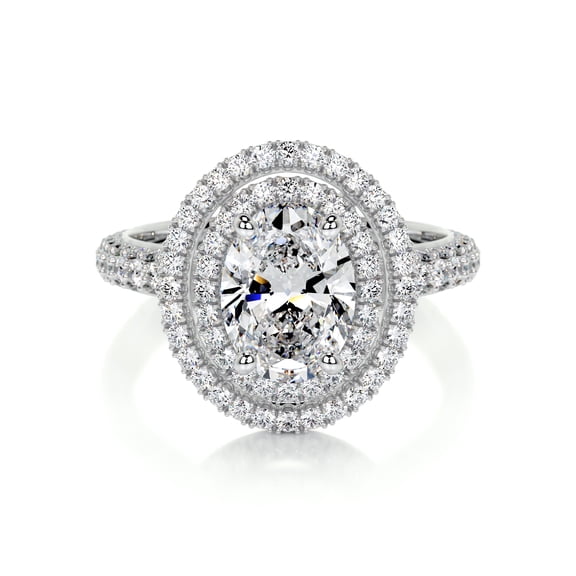 Aura Jewel 2.2 Ct Cushion Cut Diamond Halo Engagement Ring - Lab-Created Simulated Diamond in 14K White Gold Plated - Beautiful Women's Bridal Set - Perfect for Proposals and Special Occasions