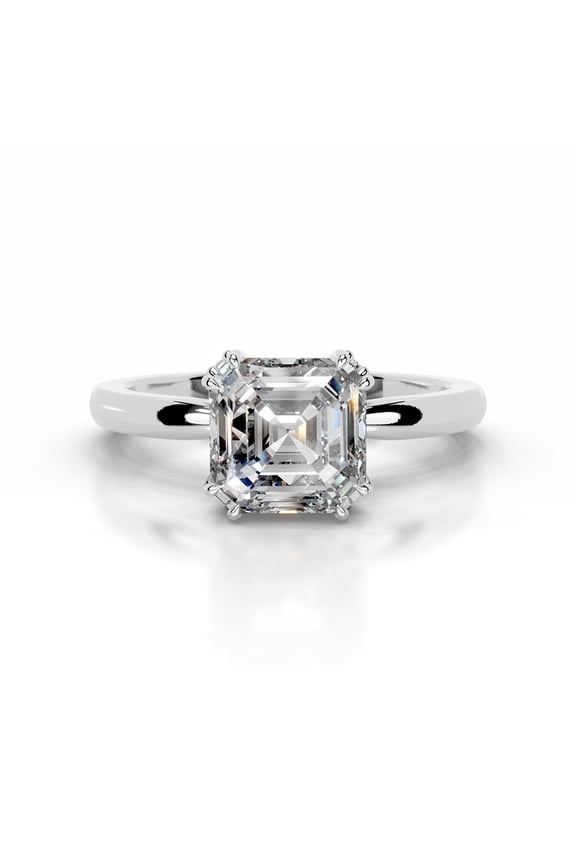 2.3 Ct Asscher Cut Diamond Solitaire Engagement Ring for Her - Stunning 14K White Gold Plated - Women's Lab-Created Simulated Diamond Ring for Proposals, Birthday and Special Occasions