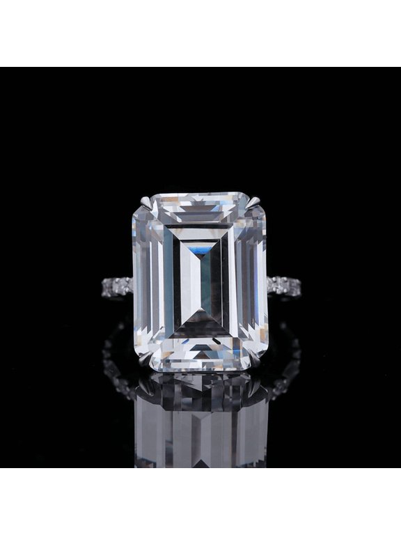 2.4 Ct Lab-Created Simulated Diamond Solitaire with Accents Elongated Emerald Wedding Ring 14K White Gold Plated Ring for Women