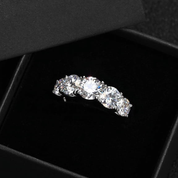 Aura Jewel 2.4 Ct Round Brilliant Cut Five-Stone Lab-Created Simulated Diamond Engagement Wedding Ring 14K White Gold Plated for Women