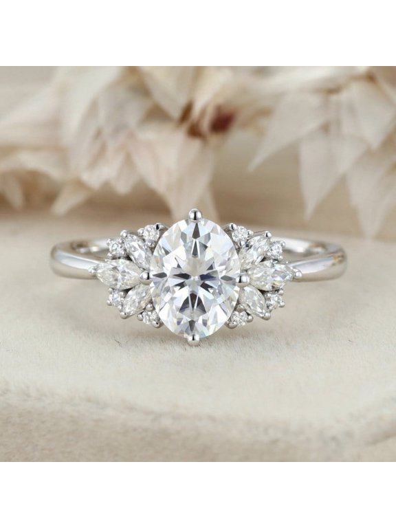 2 Ct Oval Cut Lab-Created Simulated Diamond Multi-Stone Wedding Ring 14K White Gold Plated Ring for Women