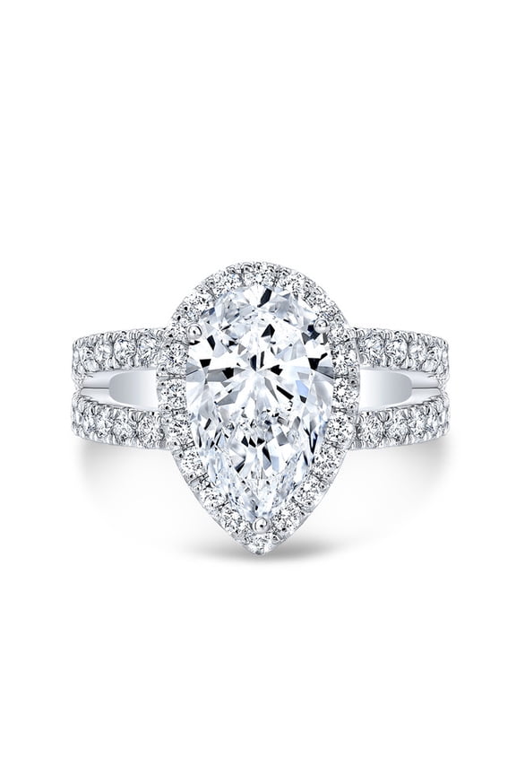 2 Ct Pear Cut Diamond Ring - 14K White Gold Plated Ring - Halo Split Shank Rings - Gorgeous Anniversary Gifts for Her - Engagement Wedding Ring for Women's - Daily Wear Diamond Rings