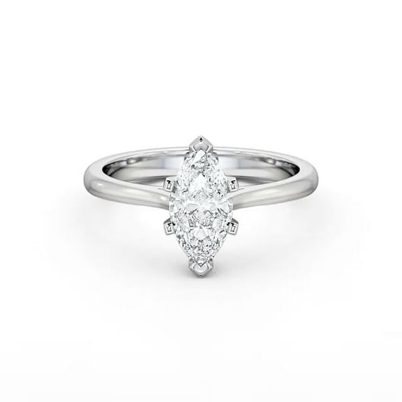 Aura Jewel 2 Ct VVS1 Marquise Cut Lab Created Diamond Solitaire Engagement Ring for Women - 14K White Gold Plated Wedding 6 Prong Set Ring - Forever Keepsake for Her