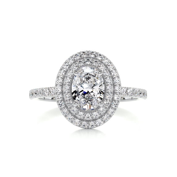 Aura Jewel Beautiful 1.6 Ct Oval Cut Diamond Double Halo Engagement Ring - 14K White Gold Plated Women's Wedding Ring - Lab-Created Simulated Diamond - Ideal for Proposals and Special Gifts Ring