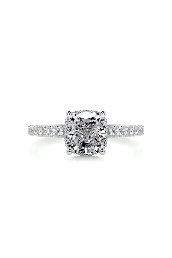 Beautiful 2.1 Ct Cushion Cut Diamond Hidden Halo Engagement Ring - Stunning 14K White Gold Plated Design - Timeless Women's Ring for Engagements, Anniversary and Romantic Celebration