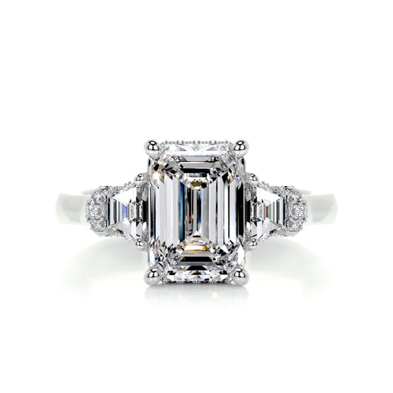 Aura Jewel Beautiful 2 Ct Emerald Cut Diamond Engagement Ring - Lab-Created Simulated Diamond 14K White Gold Plated - Ideal for Gifting, Weddings, Anniversaries, and Birthdays for Women's for Her